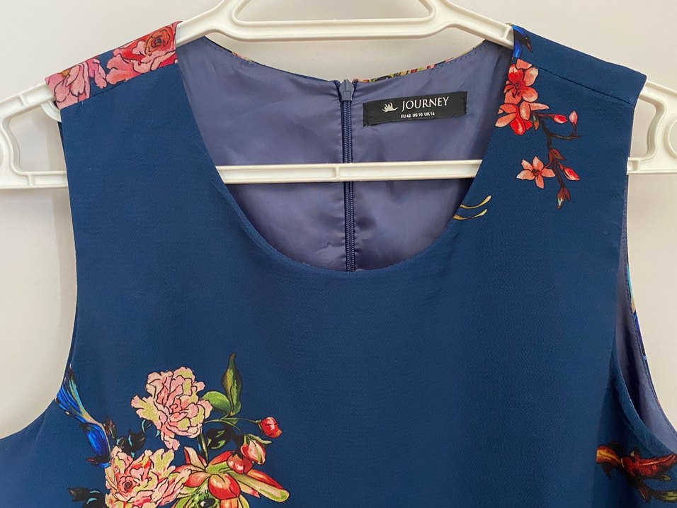 Çiçek Desenli Lacivert  Midi Elbise - Görsel 3