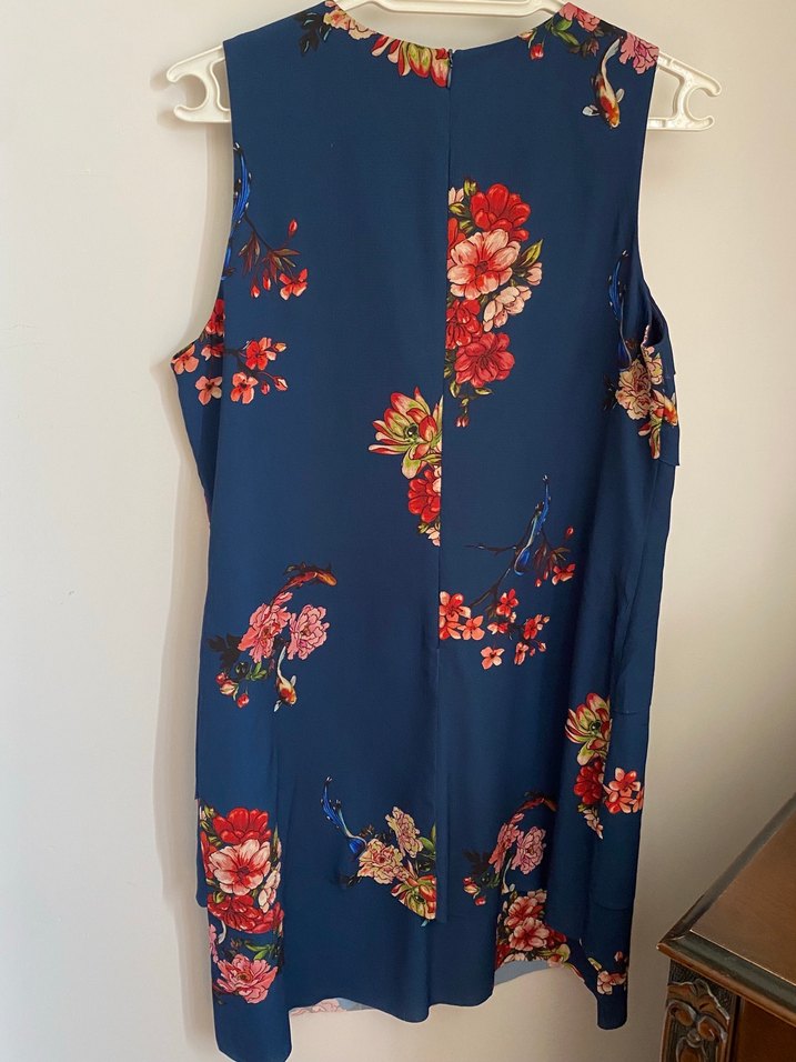 Çiçek Desenli Lacivert  Midi Elbise - Görsel 5