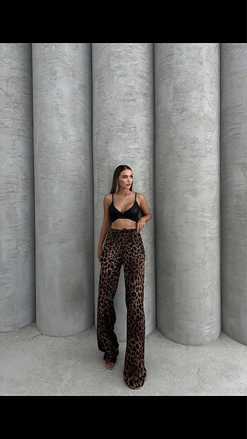 Kadın Leopar Desenli Palazzo Pantolon