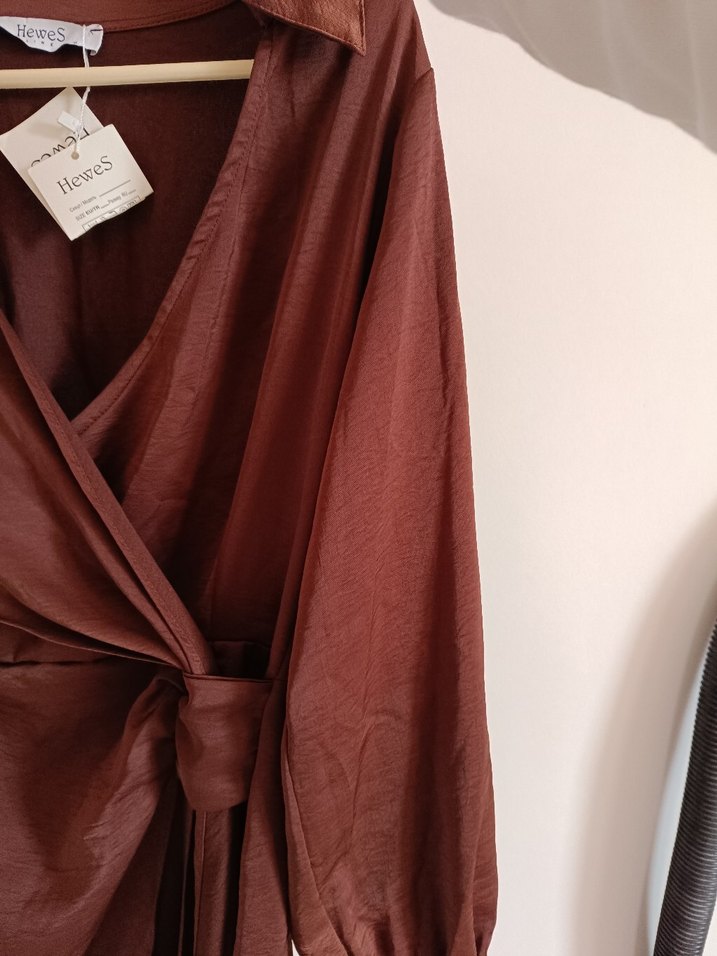 Bohem Midi Kahverengi Kadın Sabahlık tarzı elbise - Görsel 3