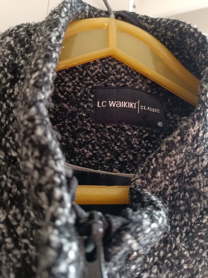 Fermuarlı Cepli Siyah-Gri Kaban - Görsel 4