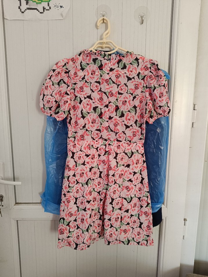 Pembe Çiçek Desenli Kısa Kollu elbise - Görsel 2