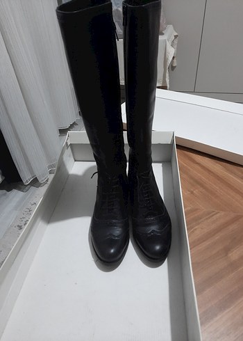 Kadın Siyah Dizüstü Bağcıklı Stiletto Çizme - Görsel 2