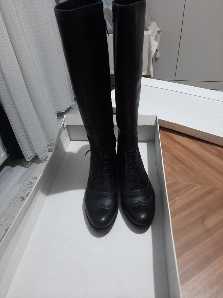 Kadın Siyah Dizüstü Bağcıklı Stiletto Çizme - Görsel 2