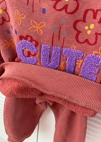 Nakışlı Kalın Triko Pembe Bebek Kız Takımı - Görsel 3