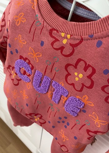 Nakışlı Kalın Triko Pembe Bebek Kız Takımı - Görsel 2