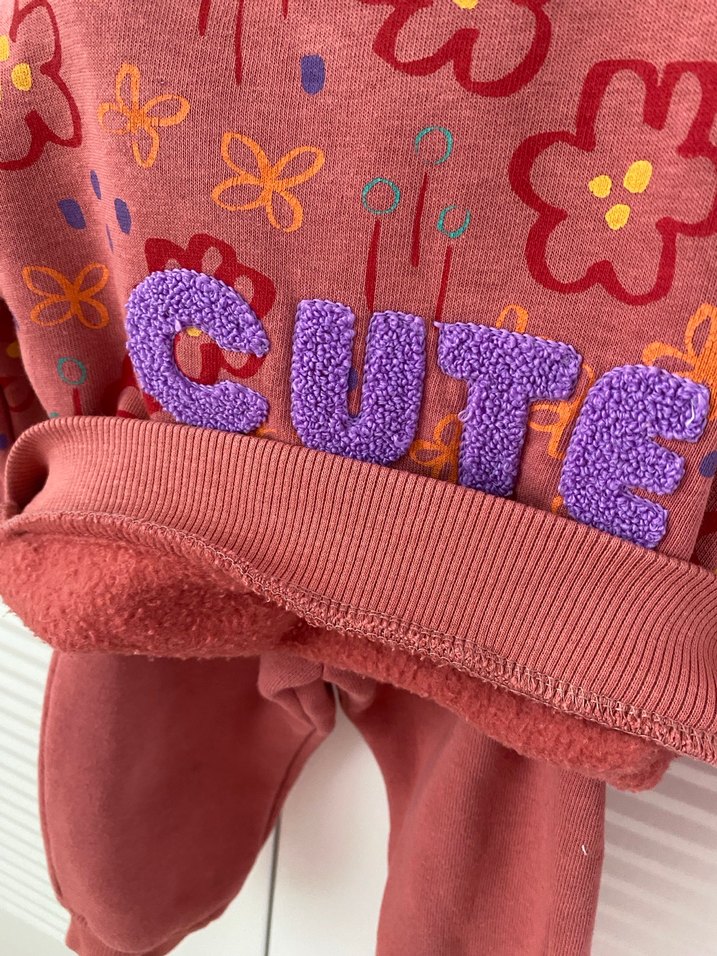 Nakışlı Kalın Triko Pembe Bebek Kız Takımı - Görsel 3