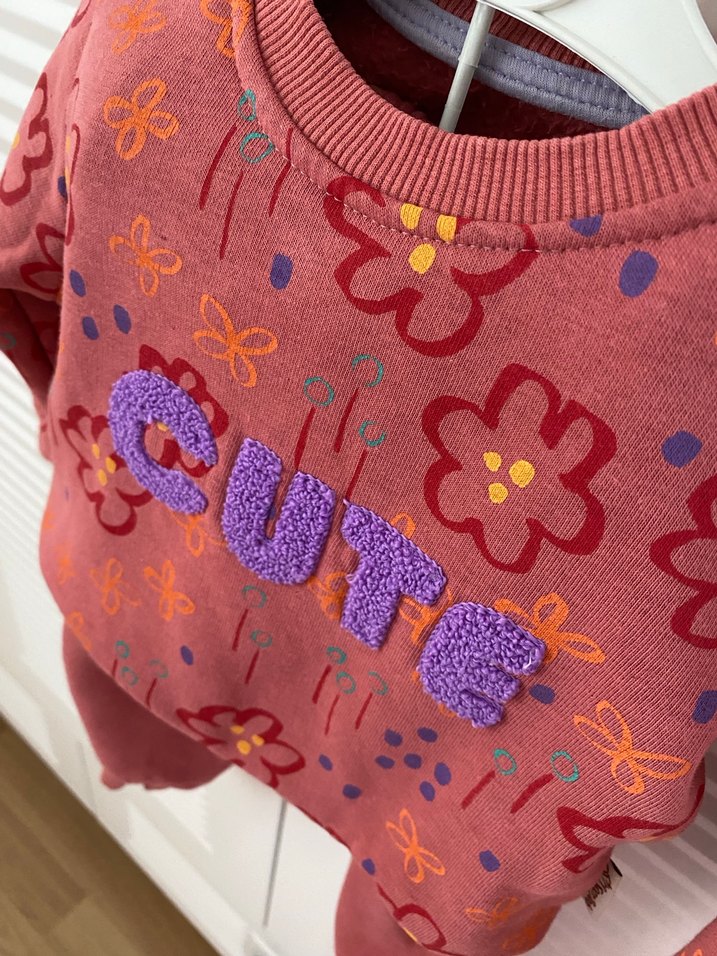 Nakışlı Kalın Triko Pembe Bebek Kız Takımı - Görsel 2