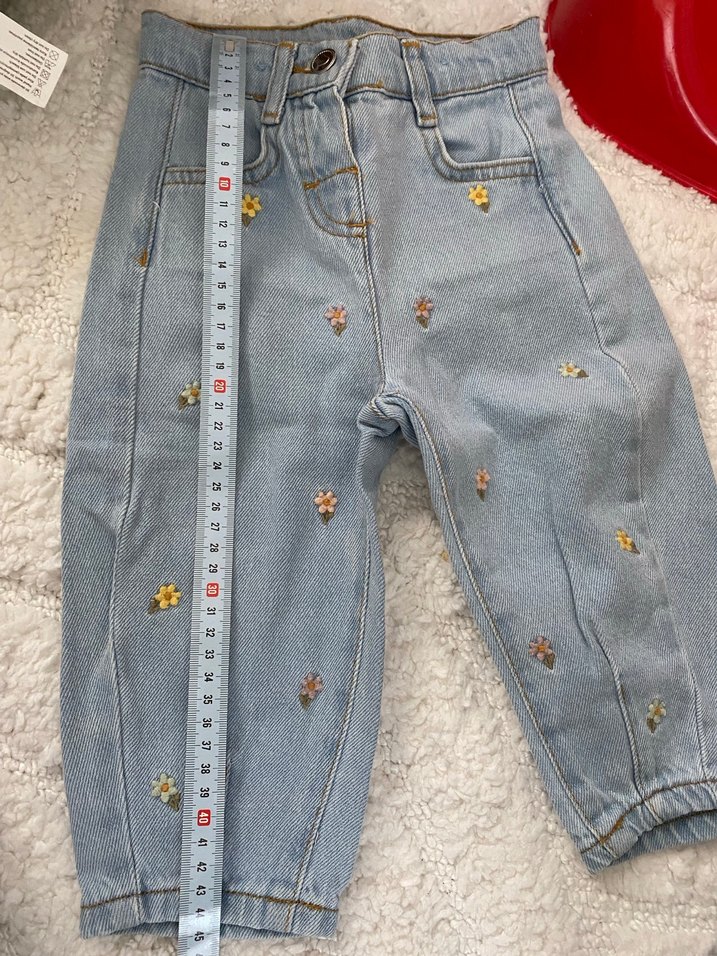 Nakışlı Düğmeli Mavi Kız Kot Pantolon - Görsel 4