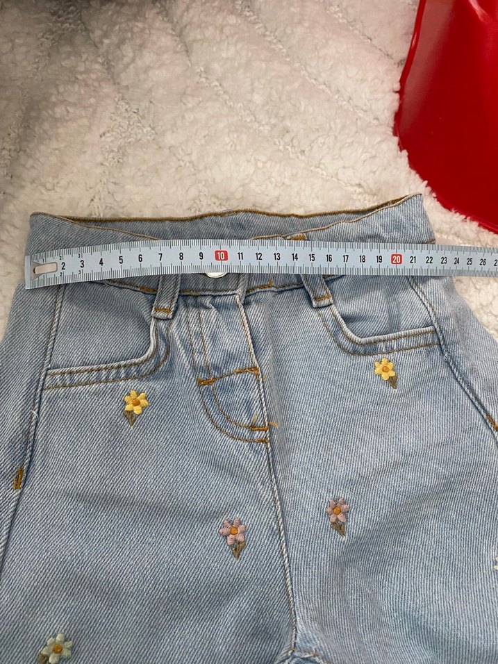 Nakışlı Düğmeli Mavi Kız Kot Pantolon - Görsel 3