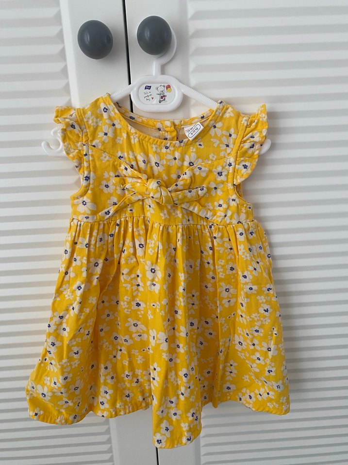 Çiçek Detaylı Sarı Kız Çocuk Elbise ve Hırka - Görsel 4