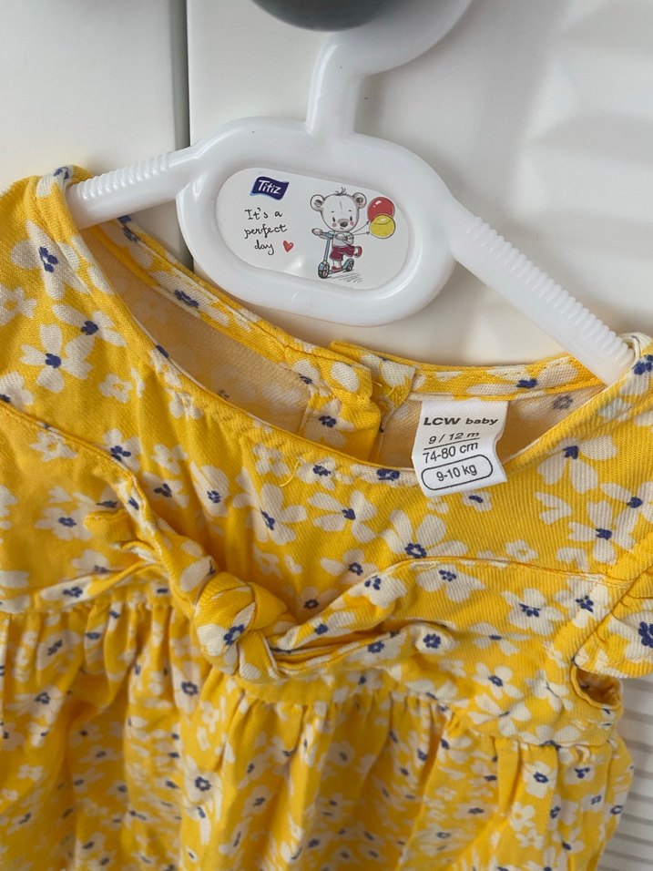 Çiçek Detaylı Sarı Kız Çocuk Elbise ve Hırka - Görsel 3