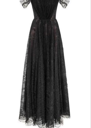 Özgür Masur İpekyol Uzun Siyah Gotik Straplez Kadın Elbise