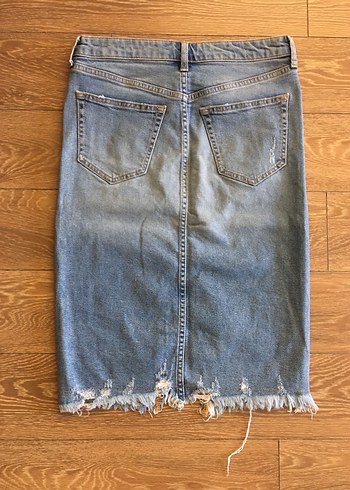 Yırtık Detaylı Mavi Denim Midi Etek - Görsel 6