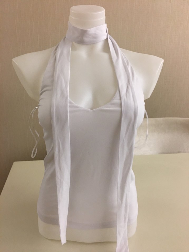 BikBok Beyaz Halter Yaka Mini Kadın Atlet - Görsel 2