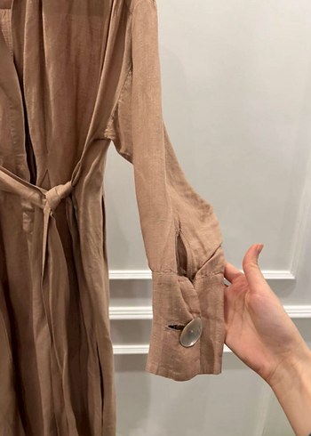 Zara Zara Bej V Yaka Uzun Keten Gömlek