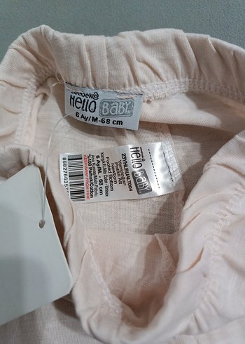 3-6 Ay Beden Kız Bebek Bej Bol Kesim Pantolon