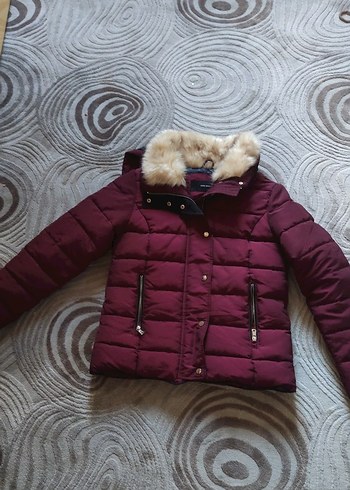 Bordo Kürklü Kışlık Kadın Mont