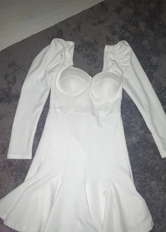 Beyaz mini elbise - Görsel 3