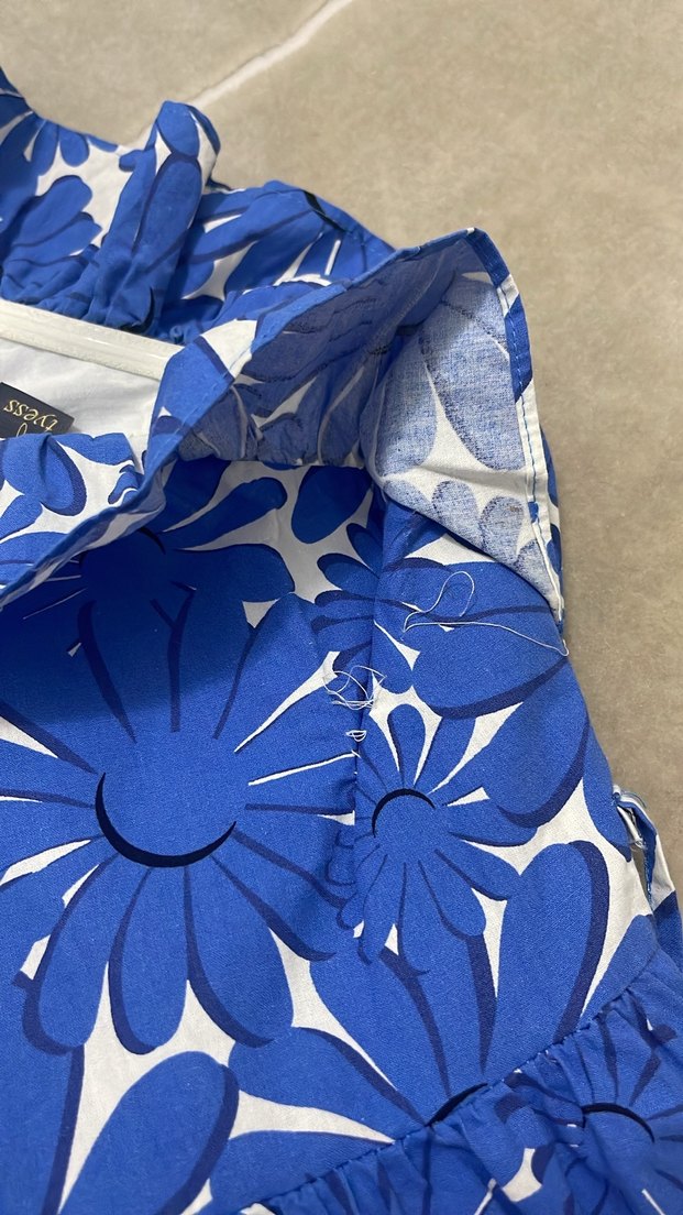 Mavi Çiçekli Volanlı Kız Çocuk Elbisesi - Görsel 5