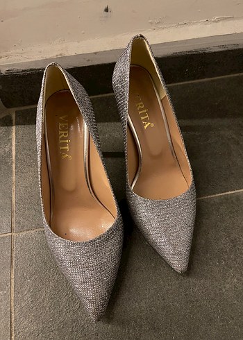 Gri Simli Yılan Desenli Stiletto Topuklu