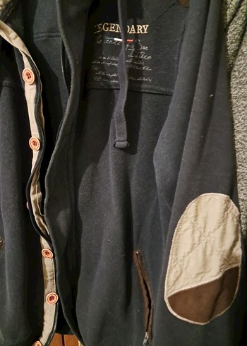 Legendary Yazılı / Dirsek Yamalı Kapüşonlu Hırka - (Ev ve Günlük - Görsel 2