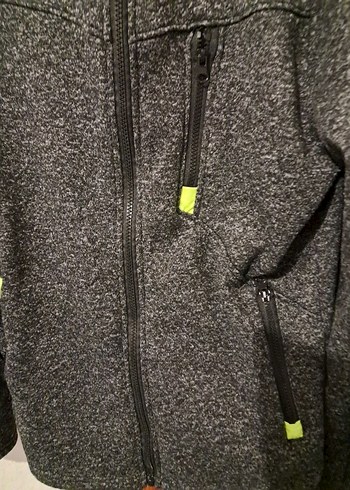 Antrasit Gri / Neon Detaylı - 3 Cepli Kapüşonlu Hırka Spor Kesim - Görsel 2