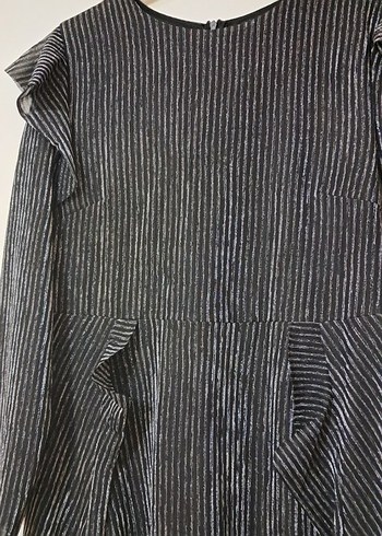 xl Beden siyah Renk Diger Siyah Çizgili Uzun Pilili Kadın Elbise