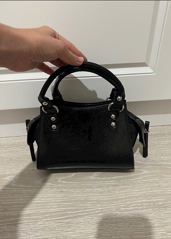 Diğer Tokalı Siyah Deri Gotik Kadın Çanta