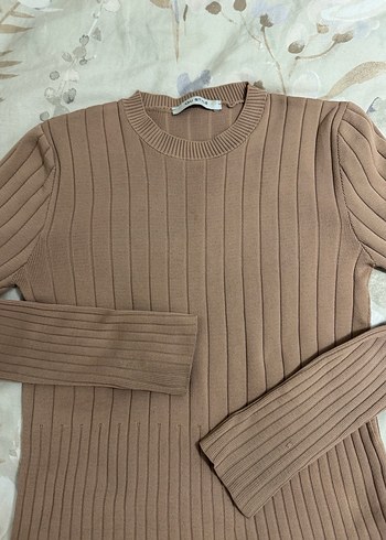 Bej Uzun Kollu Triko Kadın Kazak - Görsel 2