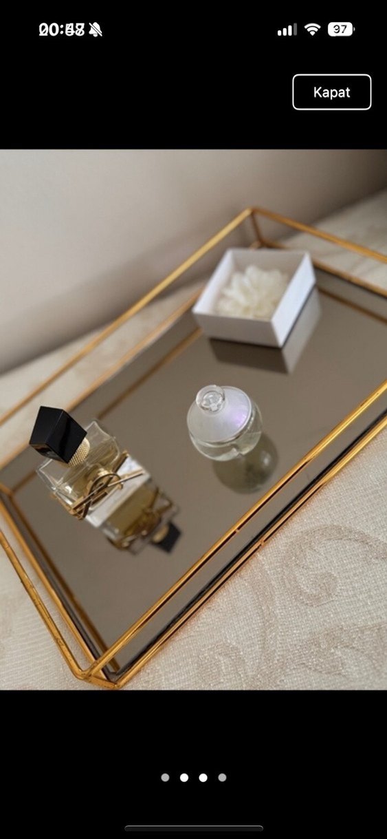 Parlak Altın Renk Dikdörtgen Ayna nişan tepsisi söz tepsisi - Görsel 2