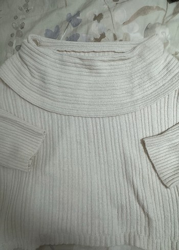 Beyaz Bohem Triko Kadın Kazak kayık yaka - Görsel 3