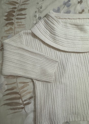 Beyaz Bohem Triko Kadın Kazak kayık yaka - Görsel 2