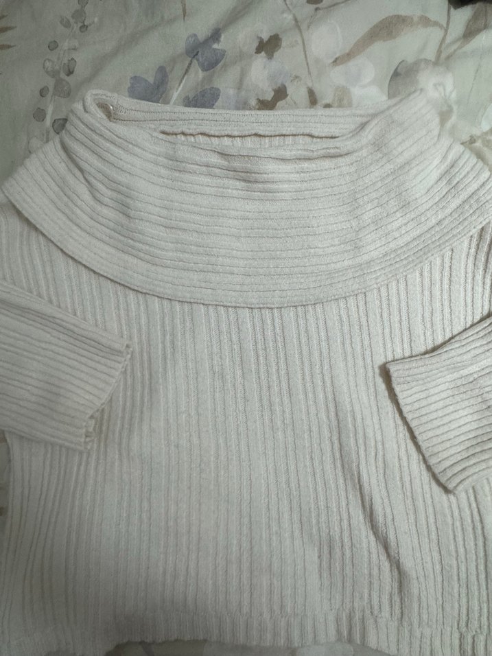 Beyaz Bohem Triko Kadın Kazak kayık yaka - Görsel 3