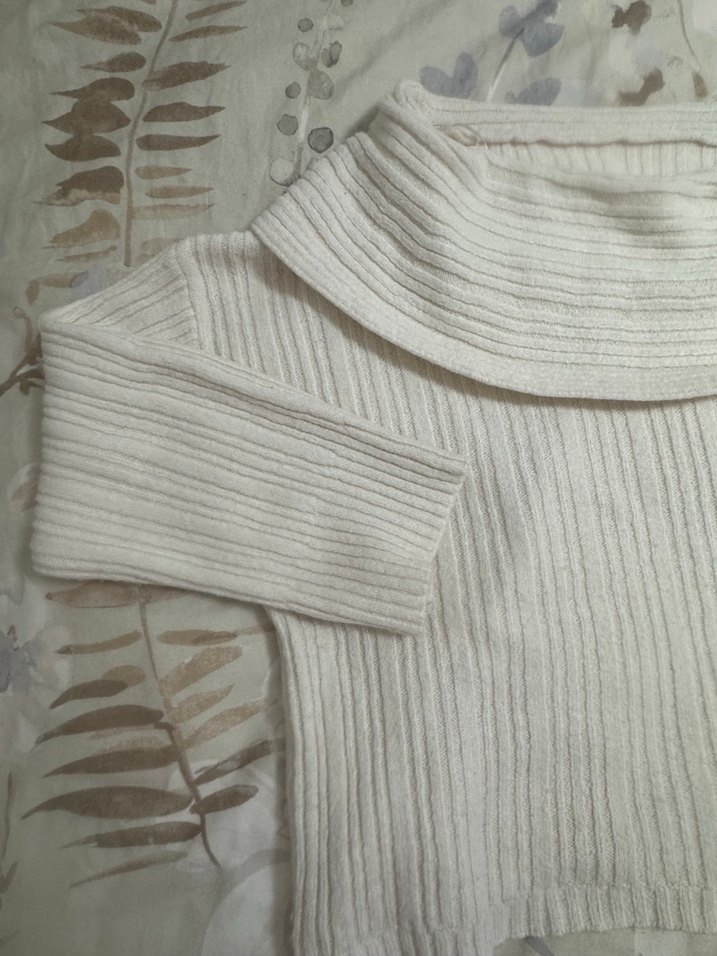 Beyaz Bohem Triko Kadın Kazak kayık yaka - Görsel 2