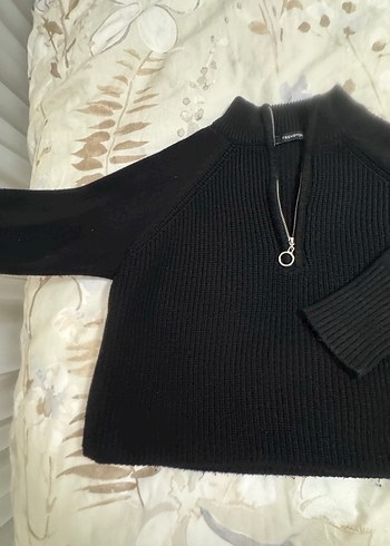 Siyah Yarım Fermuarlı Örgü Kadın Kazak - Görsel 3