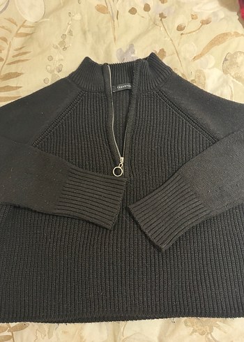 Siyah Yarım Fermuarlı Örgü Kadın Kazak - Görsel 5