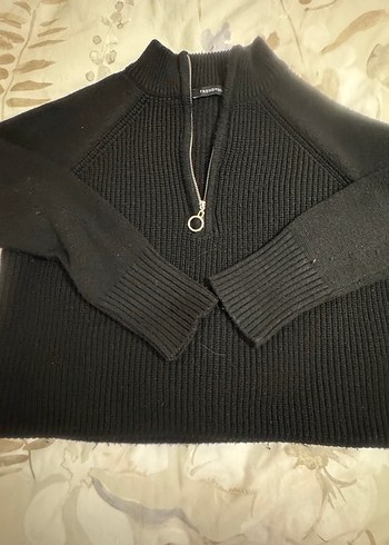 Siyah Yarım Fermuarlı Örgü Kadın Kazak - Görsel 2