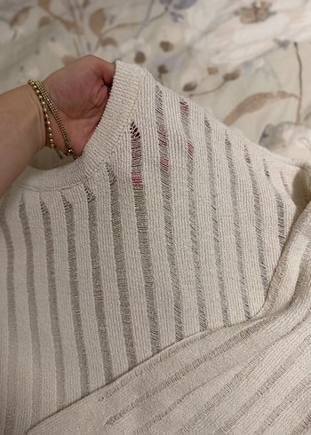 Beyaz Örgü Kadın Kazak, Uzun Kollu, Rahat Kesim - Görsel 2
