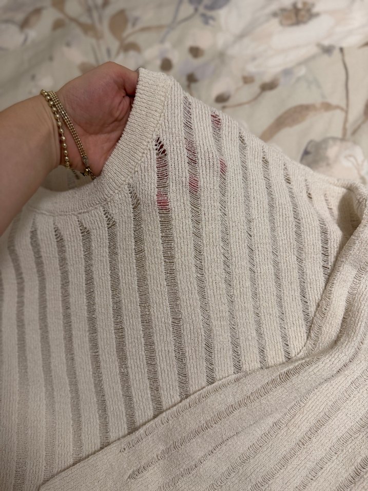 Beyaz Örgü Kadın Kazak, Uzun Kollu, Rahat Kesim - Görsel 2