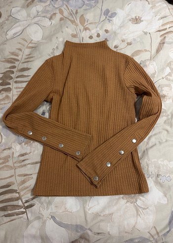 Düğmeli Boğazlı Kahverengi Kadın Kazak - Görsel 2