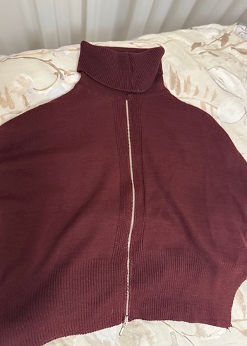 Bordo Boğazlı Örgü Kadın Kazak - Görsel 3