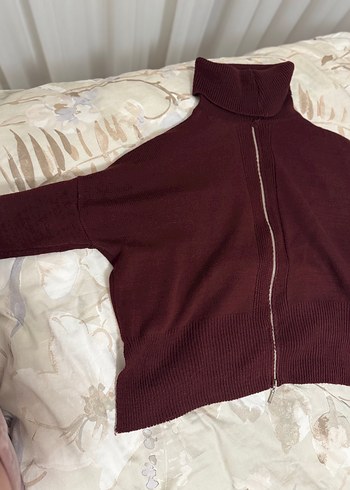 Bordo Boğazlı Örgü Kadın Kazak - Görsel 2