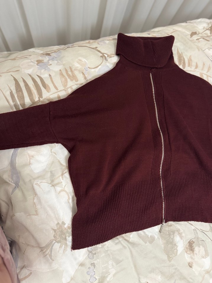 Bordo Boğazlı Örgü Kadın Kazak - Görsel 2