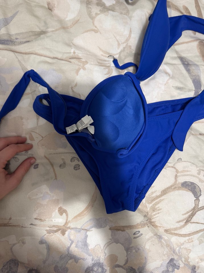 Kadın Mavi Strappy Bikini Takımı dolgulu - Görsel 2