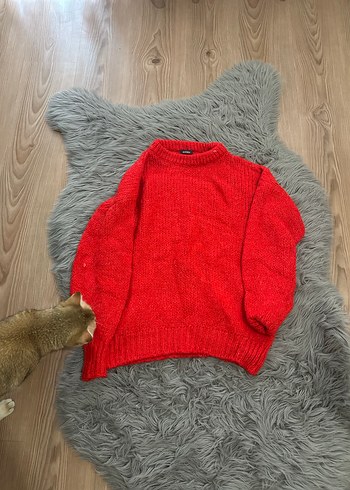 Kırmızı Kadın Örgü Yün Kazak - Görsel 2