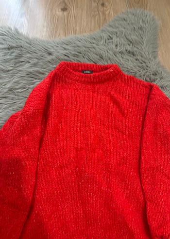 Kırmızı Kadın Örgü Yün Kazak - Görsel 4