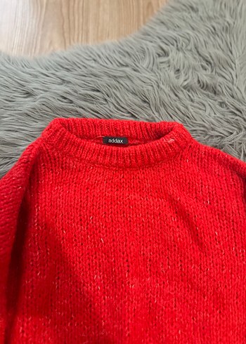 Kırmızı Kadın Örgü Yün Kazak - Görsel 3