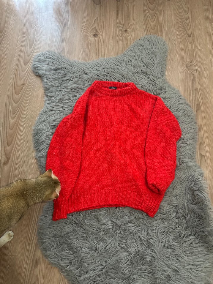 Kırmızı Kadın Örgü Yün Kazak - Görsel 2