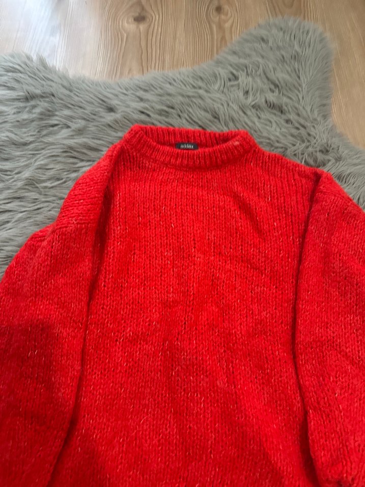 Kırmızı Kadın Örgü Yün Kazak - Görsel 4